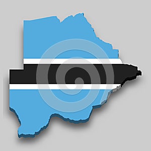 3d isometric Map of Botswana with national flag