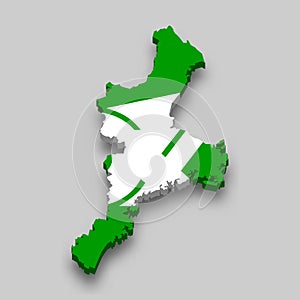 3d isometric Map of Mie is a prefecture of Japan