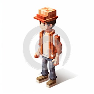 3d Isometric Minecraft Character Model With Street Fashion Hat