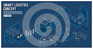 3D isometric Smart logistics concept with Warehouse Logistics and Management, Logistics solutions complete supply chain, photo