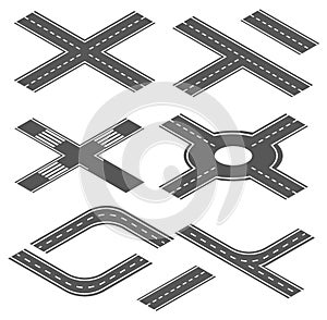 3d Isometric vector road and highway for city map. Road highway traffic path. City constructor set.