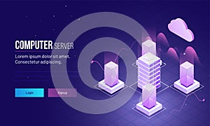 3D isometric view of database or server for computer network con