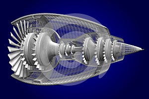 3D jet engine - side, back view