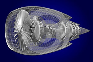 3D jet engine - front, side view