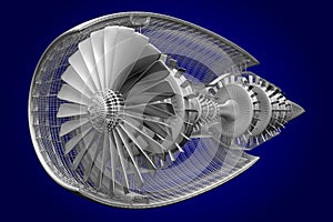 3D jet engine - front, side view