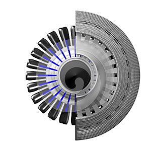 3D jet engine - back view