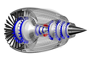 3D jet engine - side, back view