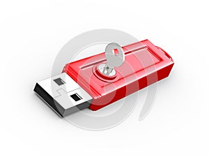 3d key and locked usb flash drive photo