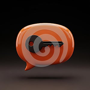 3D Key on Speech Bubble Icon for Security and Access
