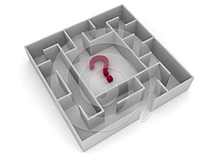 3D Labyrinth with question mark in the middle