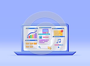 3D Laptop Application Windows Interface