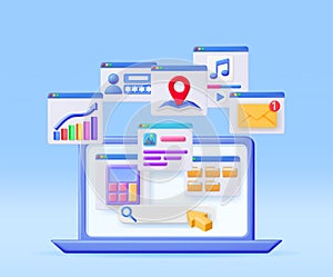 3D Laptop Application Windows Interface