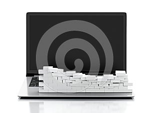 3d Laptop with Broken brick wall