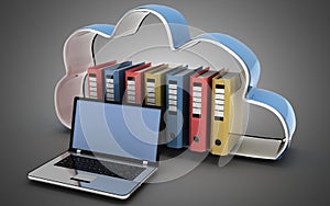3d laptop cloud and folders. 3d illustration