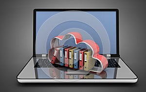 3d laptop cloud and folders. 3d illustration