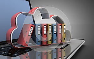3d laptop cloud and folders. 3d illustration