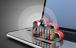 3d laptop cloud and folders. 3d illustration