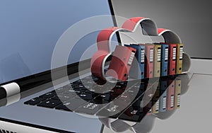 3d laptop cloud and folders. 3d illustration