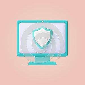 3d laptop computer with security shield icon. Vector