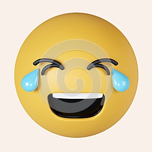 3d Laugh Emoticon with Tears of Joy. Happy cartoon emoticon. Emoji face laugh and crying. icon isolated on gray