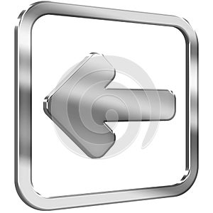 Left Arrow 3D icon with silver metallic effect