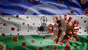 3D, Lesotho flag waving with Coronavirus outbreak. Sesotho Covid 19