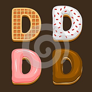 D Letter Belgium Waffles with different Toping Icon Set on Dark Background. Vector