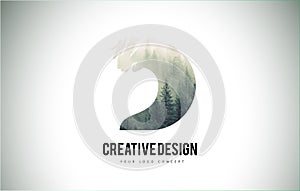 D Letter Brush with Forest Fog Texture. Forest Trees Letter Logo