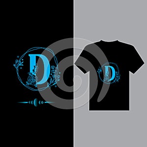 D letter logo design ,D logo design t-shirt,creative logo design D,D letter design on black t-shirt