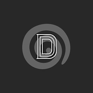 D letter logo simple midieval monogram, thin lines design, initial emblem for business card