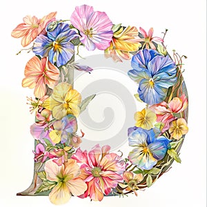D letter with vintage flowers. AI generated.