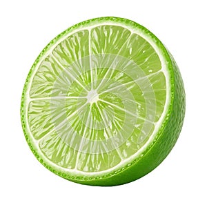 3D of a lime slice vibrant green inside, isolated