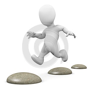 3d Little man hopping over stepping stones photo