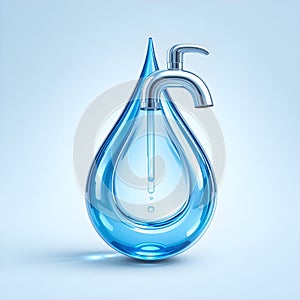 3D Logo with Water Drop and Faucet Symbolizing Responsible Water Usage photo