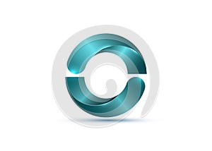 3D Logo, glossy Bio Design with light blue Semi Circles. Ecologic round, alphabet, impossible letter O symbol or double C. Zero