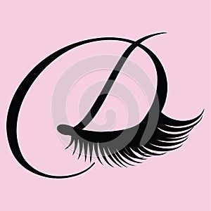 D logo monogram, closed eye with long lashes