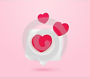 3d love chat box icon with flying hearts, isolated on background 3d rendered heart emoticon for livestream, social media