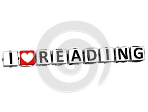 3D Love Reading Button cube text