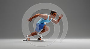 3D Low Poly Sprinter on Starting Blocks Ready for Race