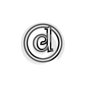 D lowercase circle serif letter logo design vector