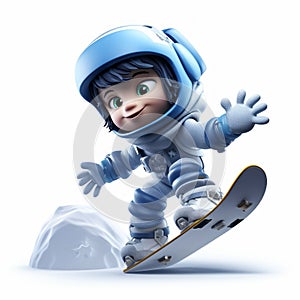 3d Luna Snowboarding: Playful And Dynamic On A White Background photo