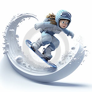 3d Luna Snowboarding Playful And Dynamic Animation On White Background photo