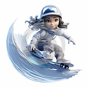 3d Luna Snowboarding: Playful And Dynamic Animation On White Background photo