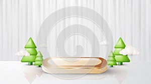 3d luxury gold podium scene with christmas tree decoration for product display on white background