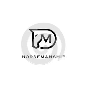 D M creative logo, D M abstract with horse head for horsemanship