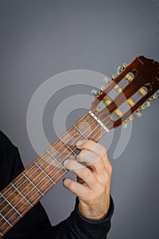 D Major Chord played by Guitarist on classical acoustic guitar