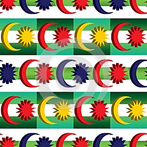 3d Malaysia flag element combine Malay green diagonal color symmetry seamless pattern