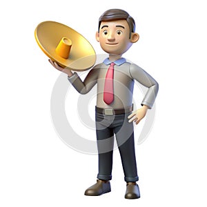 3D Man Cable Guy with Satellite Dish Isolated on