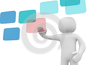 3d man clicking on a digital touch screen - 3d render