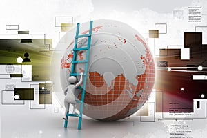 3d man climbing the Globe with the help of ladder
